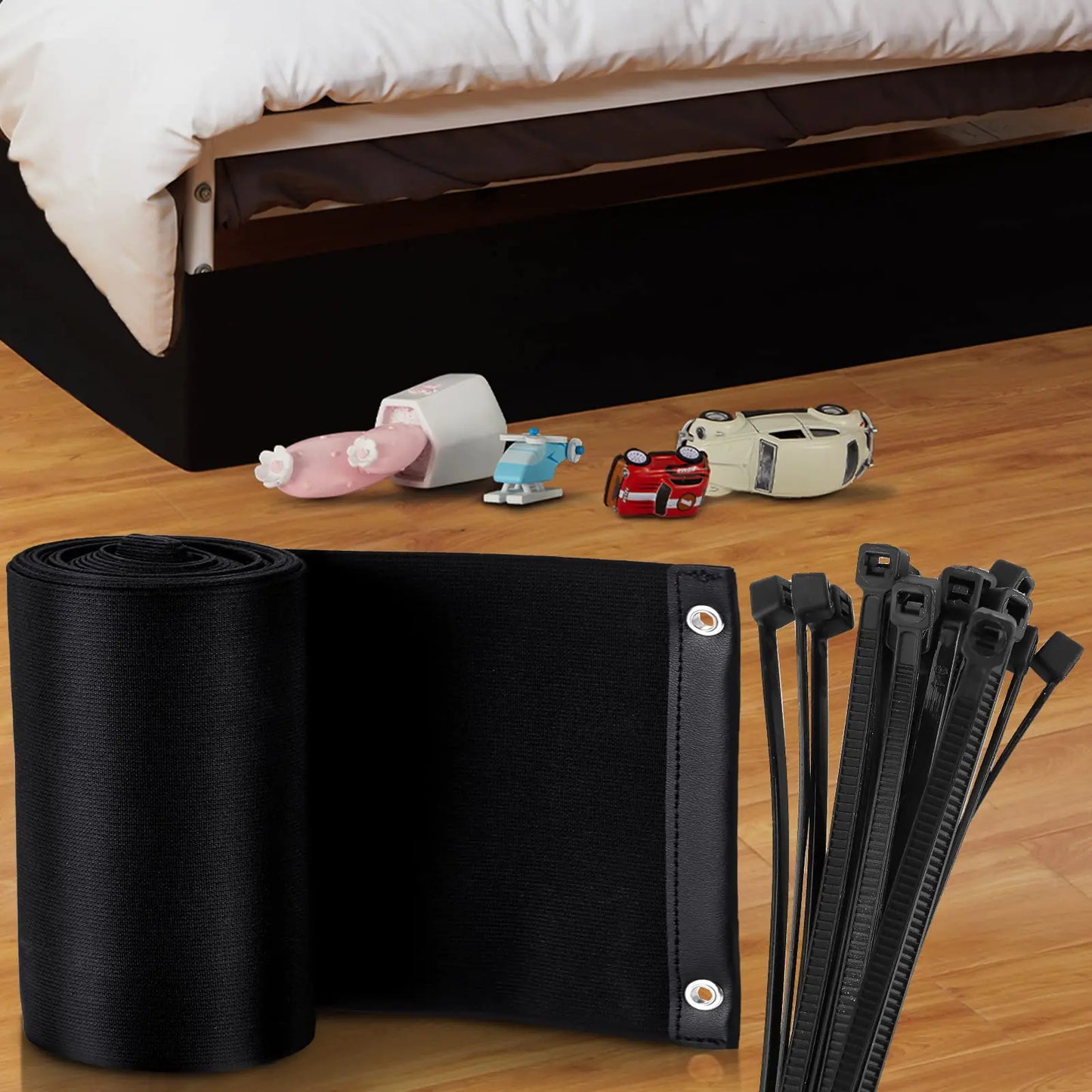 Boao Under Bed Blocker for Pets 126 x 6 Inch Toy Blocker for Under Couch with 10 Black Nylon Zip Ties Under Furniture Blocker Under Couch Bumper Under Couch Guard for Dog Cat Pet Home Accessories